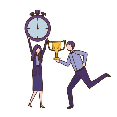 Saat ve kupa avatar karakter ile iş çift