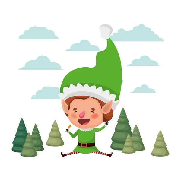 Elf bewegt sich mit Weihnachtsbäumen Avatar-Charakter — Stockvektor