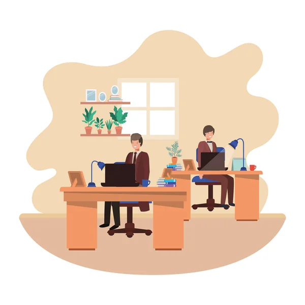 Hommes travaillant dans le bureau avatar caractère — Image vectorielle