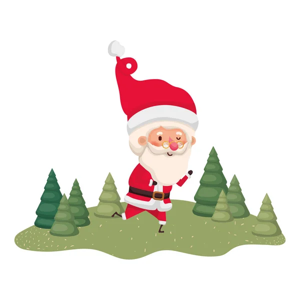 Santa claus mouvement et arbres de Noël avatar personnage — Image vectorielle