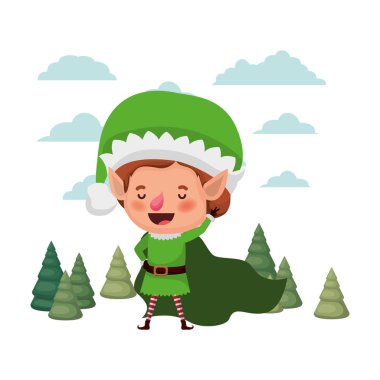 Elf Noel ağaçları avatar karakter ile hareket