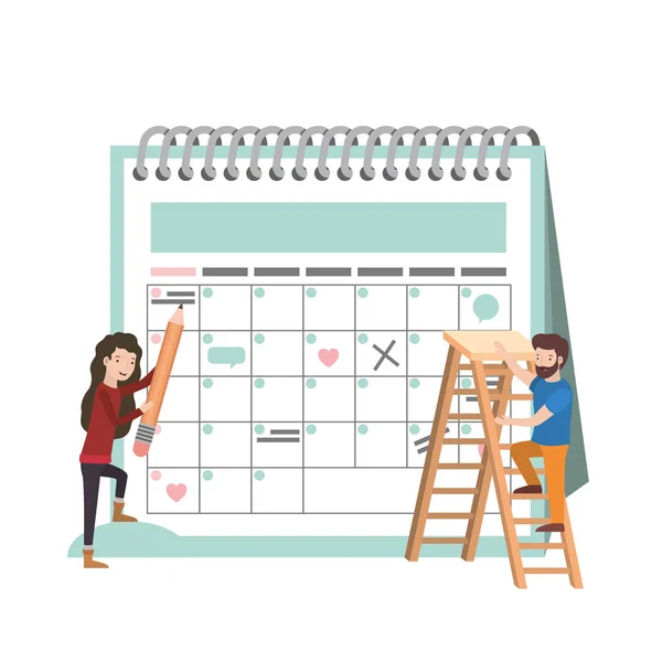 Ζευγάρι με το ημερολόγιο υπενθύμιση χαρακτήρα avatar — Διανυσματικό Αρχείο