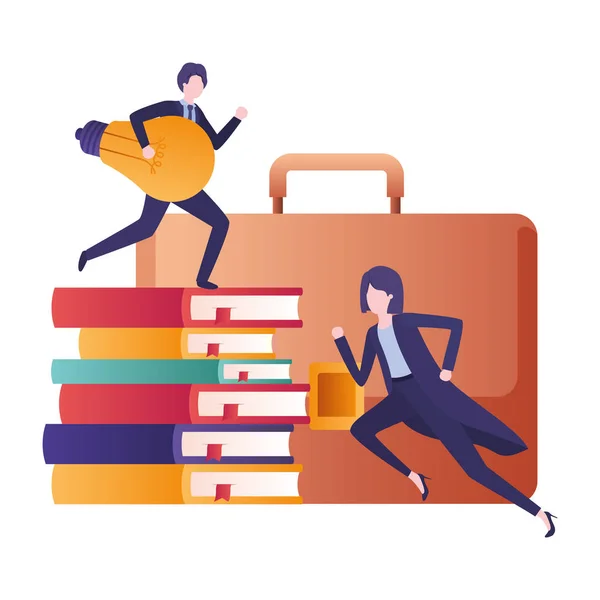 Business couple with suitcase avatar character — Stock Vector