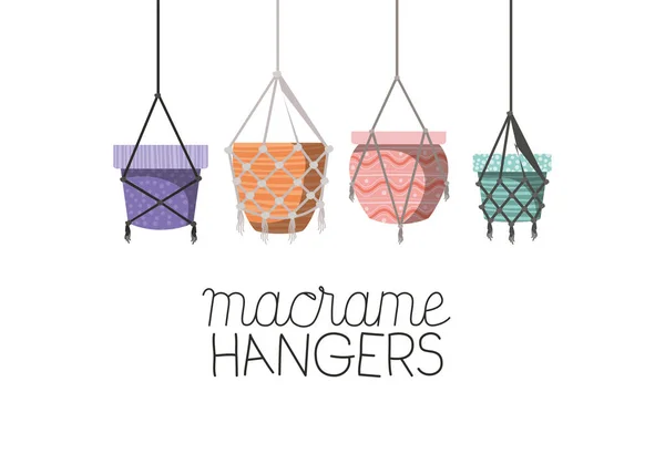 Set of macrame pots hangers — Stock Vector