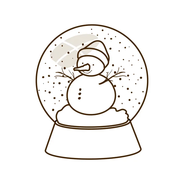 Snow man in crystal ball isolated icon — Stock Vector