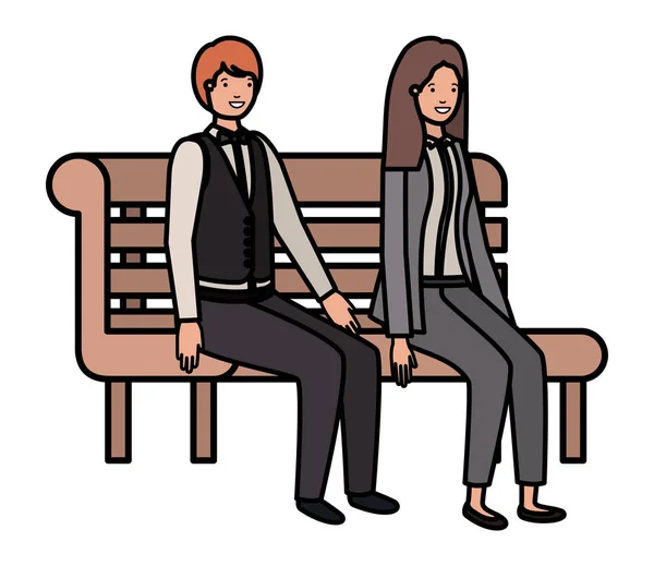 Couple d'affaires assis dans la chaise de parc avatar personnage — Image vectorielle