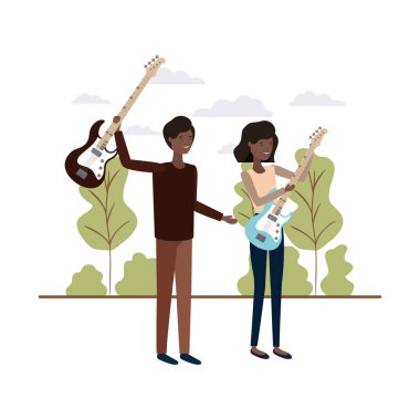 Peyzaj müzik aletleri ile çift