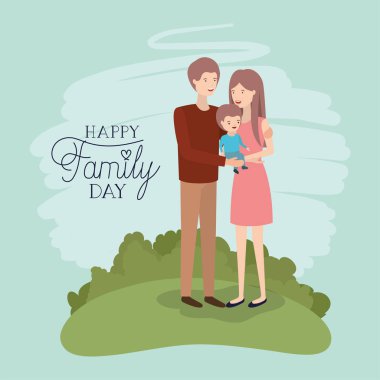 alanında anne-baba ve oğlu ile aile günü kartı