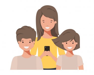 aile gülümseyen ve avatar karakter sallayarak