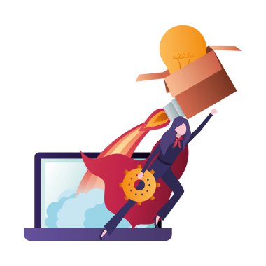 kahraman ceket ve roket ile iş kadını