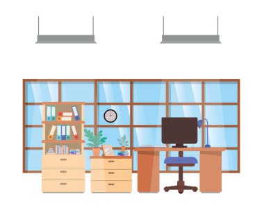 ofis masası ve kitap izole simgesi ile raf