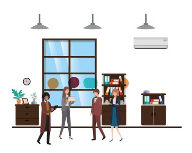 Grup insanlar iş ile konuşma balonu