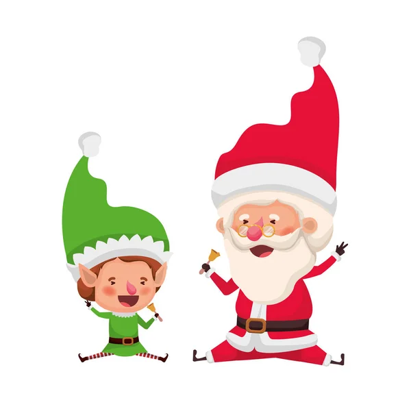 Santa claus com elfo personagem avatar em movimento — Vetor de Stock