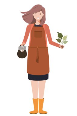 Bitki avatarı karakterli genç kadın bahçıvan.