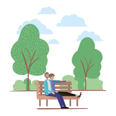 Park sandalye karakterleri oturan çift