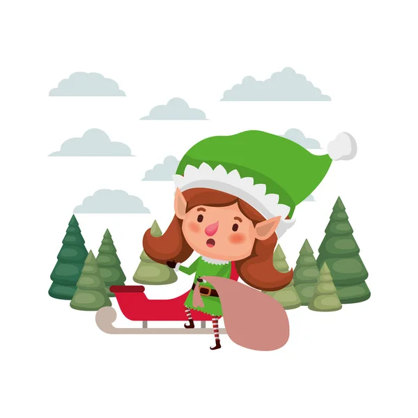 Elf woman with sleigh avatar chatacter — Stock Vector