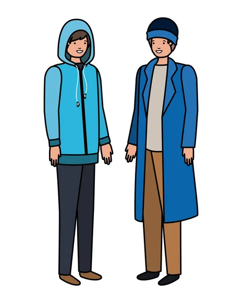 Hombres con carácter avatar ropa de invierno — Vector de stock