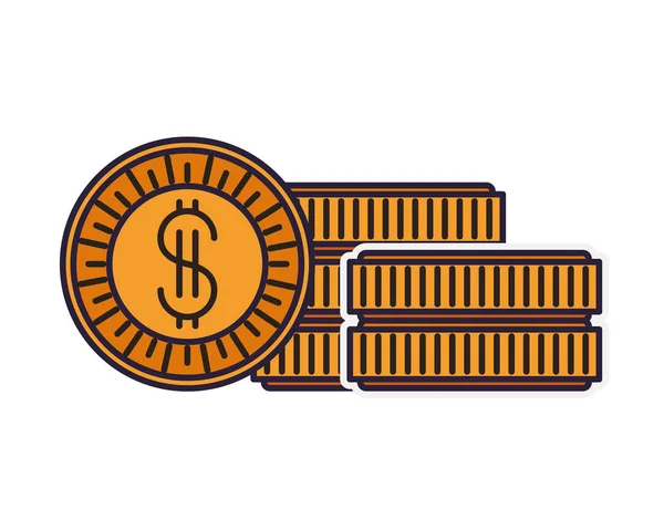 Moedas com símbolo de dólar ícone isolado — Vetor de Stock
