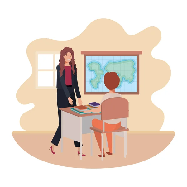 Lehrerin im Klassenzimmer mit Schülerin — Stockvektor