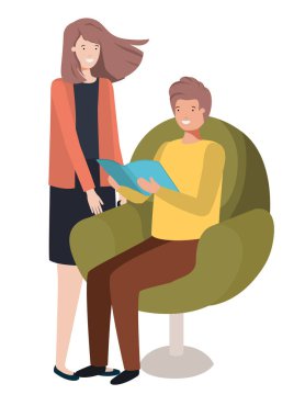 kitap avatar karakteri ile kanepede oturan çift