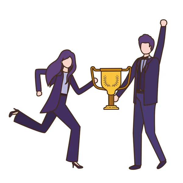 Business couple with trophy avatar character — Stock Vector
