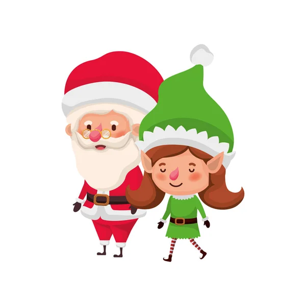 Santa claus with elf woman moving avatar character — Stock Vector