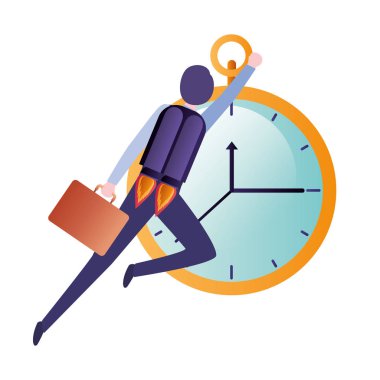 roket ve saat avatar karakter üzerinde işadamı