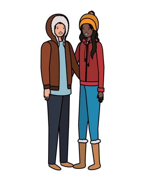 Pareja con carácter avatar ropa de invierno — Vector de stock