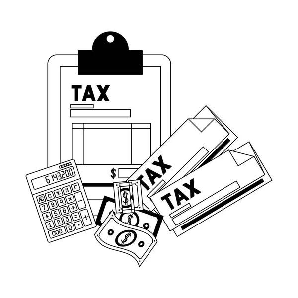 Impuestos portapapeles con calculadora y facturas — Vector de stock