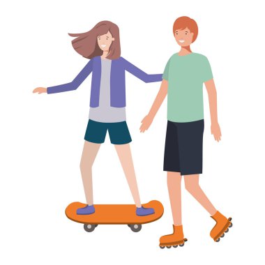 Genç çift spor karakteri alıştırması yapıyor.