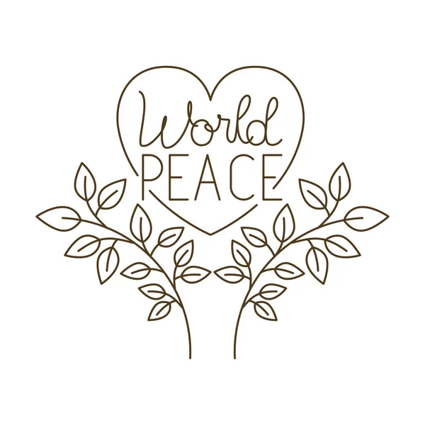 World peace in heart with leaves isolated icon — Stock Vector