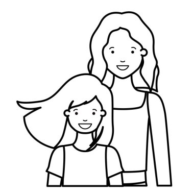 anne ve kızı gülümseyen avatar karakter