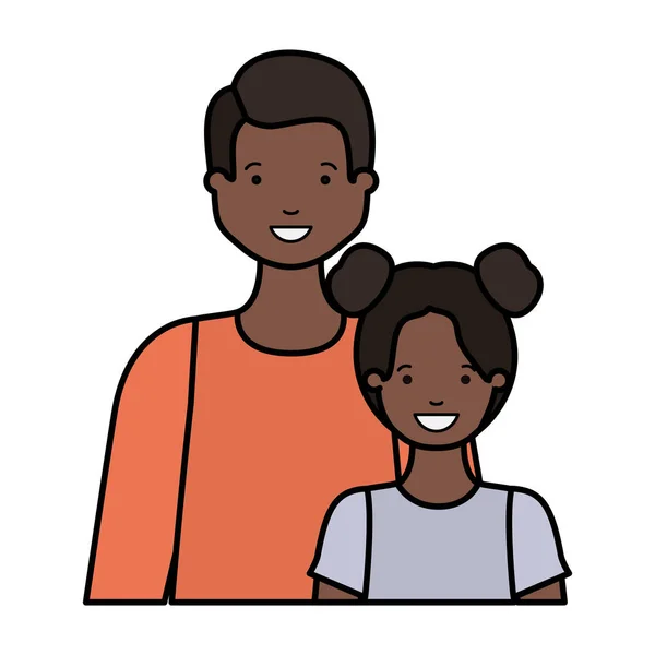 Padre e hija sonriendo carácter avatar — Vector de stock