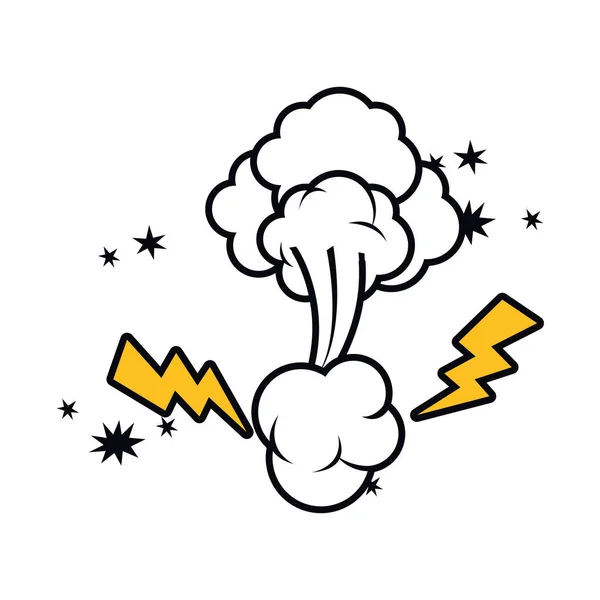Clouds with comic thunder isolated icon — Stock Vector