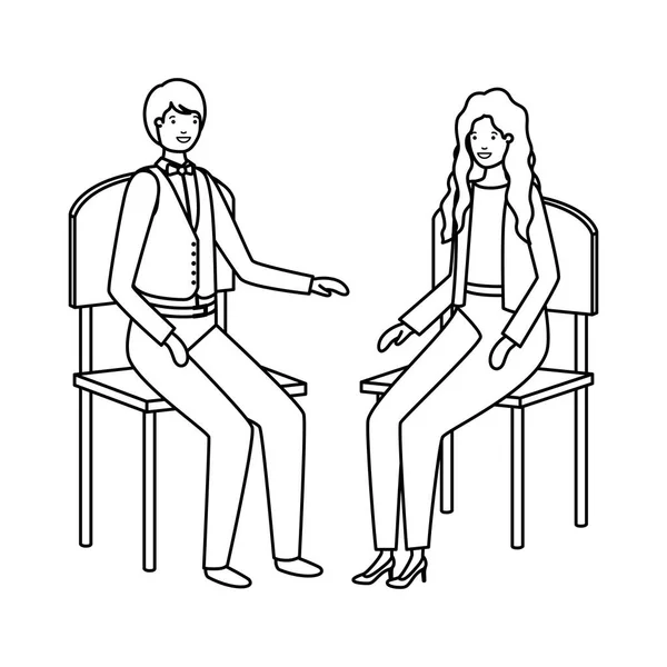 Casal de negócios sentado em personagem avatar cadeira — Vetor de Stock