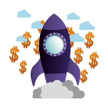 dolar sembolü izole simgesi ile roket