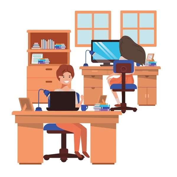Par som arbetar i Office avatar Character — Stock vektor