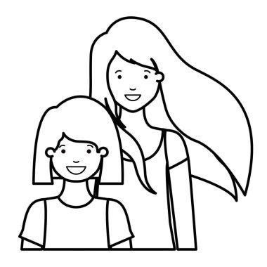 anne ve kızı gülümseyen avatar karakter