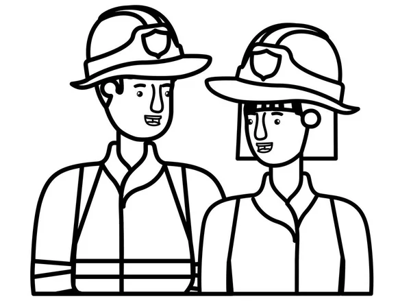 Couple of firefighters avatar character — Stock Vector