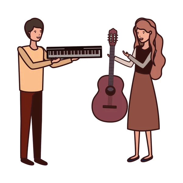 Casal com instrumentos musicais caráter avatar —  Vetores de Stock