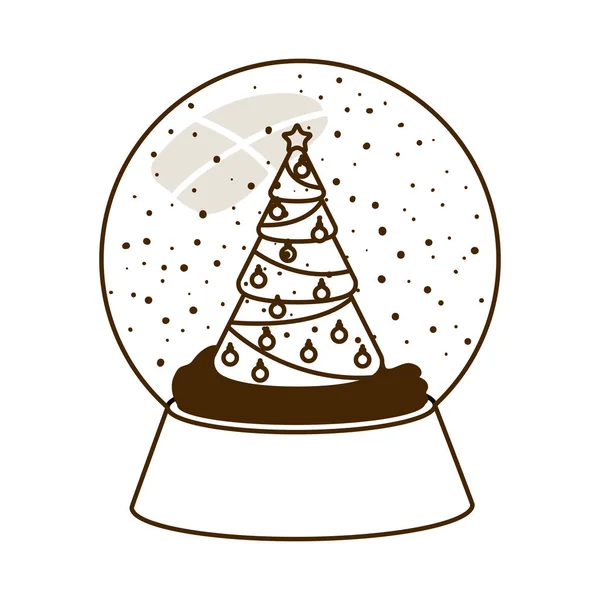 クリスタルボール孤立したアイコンでクリスマス松 — ストックベクタ