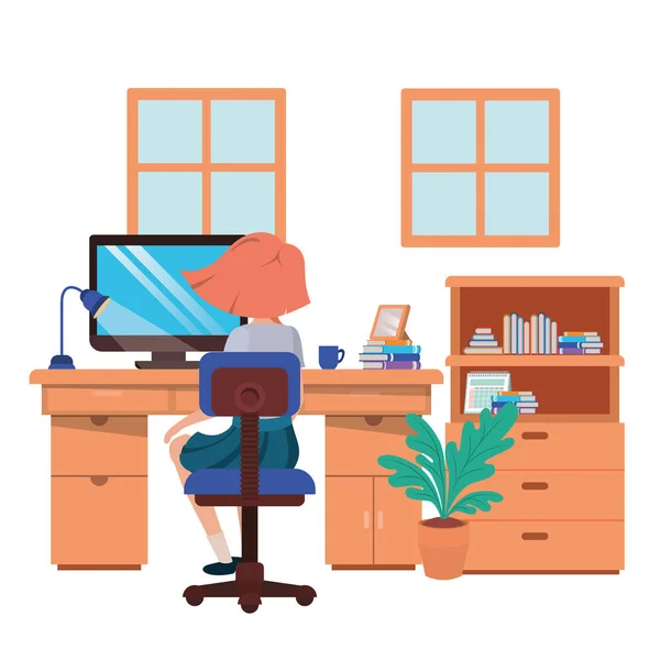 Mulher que trabalha no escritório avatar personagem —  Vetores de Stock