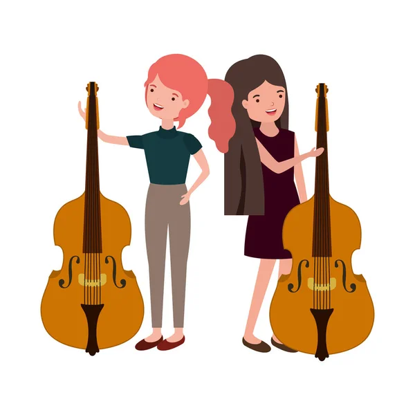 Frauen mit Musikinstrumenten-Charakter — Stockvektor