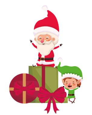 hediye kutuları ile noel baba ve elf