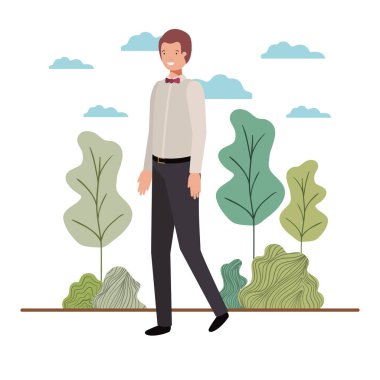 young businessman with landscape avatar character