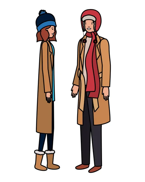 Pareja con carácter avatar ropa de invierno — Vector de stock