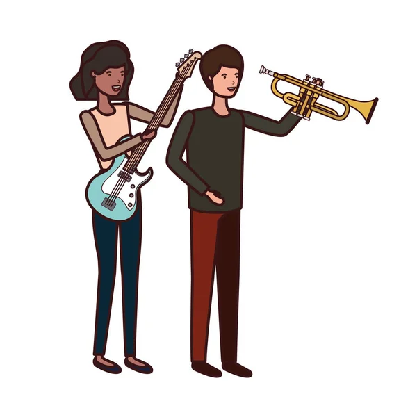 Pareja con instrumentos musicales avatar carácter — Vector de stock