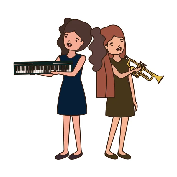 Women with musical instruments character — Stock Vector