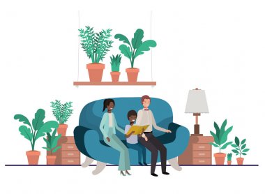 oğlu oturma odası avatar karakteri oturan ile anne-babalar çift