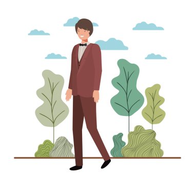 young businessman with landscape avatar character